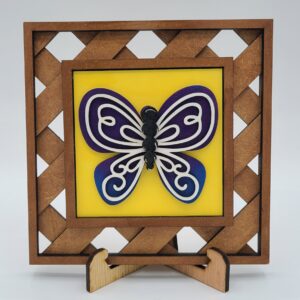 Purple butterfly with yellow background