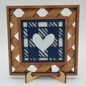 Heart on plaid background - gray and navy