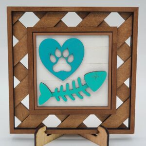 Cat paw print with fish