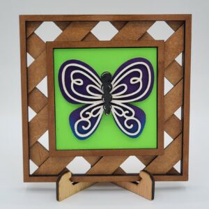 Purple butterfly with light green background